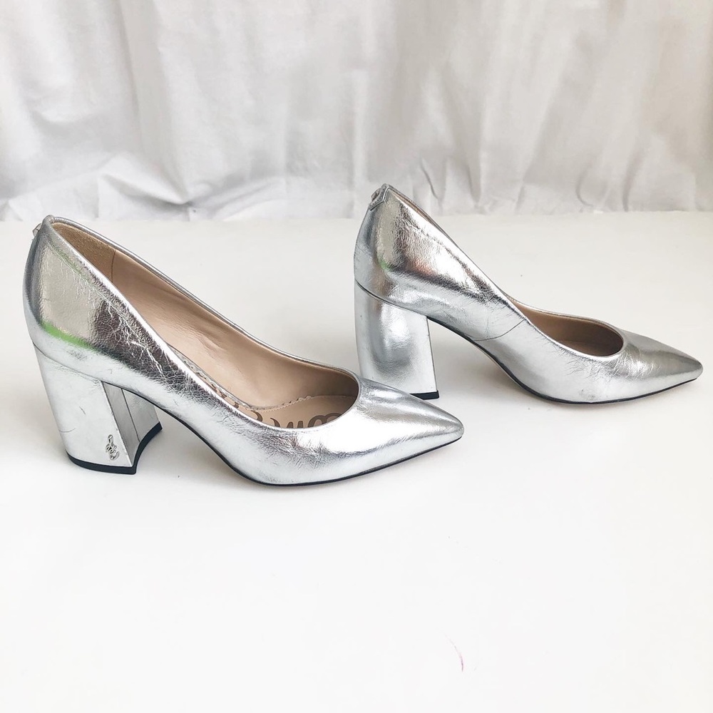 Sam Edelman silver pointed shoe block heel